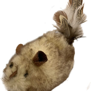 Jouet chat souris avec plumes 8cm